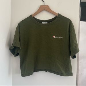 Champion T- Shirt Womens Size L Reverse Weave Short Sleeve Cropepd Olive Green